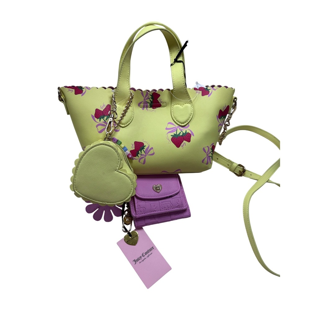 Juicy Couture Sweet Strawberry Mini Tote Bag Wallet Set Butter Yellow Iris
